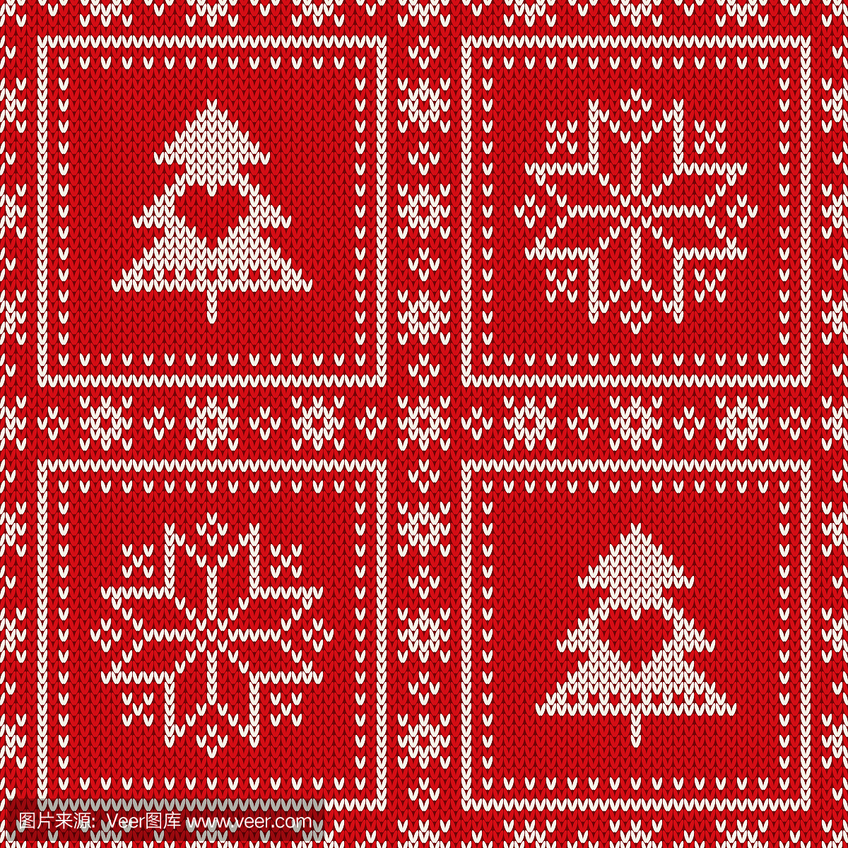 圣诞和雪花的冬季无缝针织图案。羊毛编织拼接风格毛衣设计